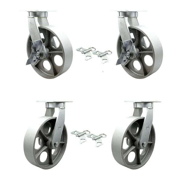 Service Caster 12'' Extra Heavy Duty Semi Steel Cast Iron Caster Set 4 Swivel Locks 2 Brakes, 4PK CRAN-KP92S1230-SSR-SLB-BSL-2-BSL-2 - main